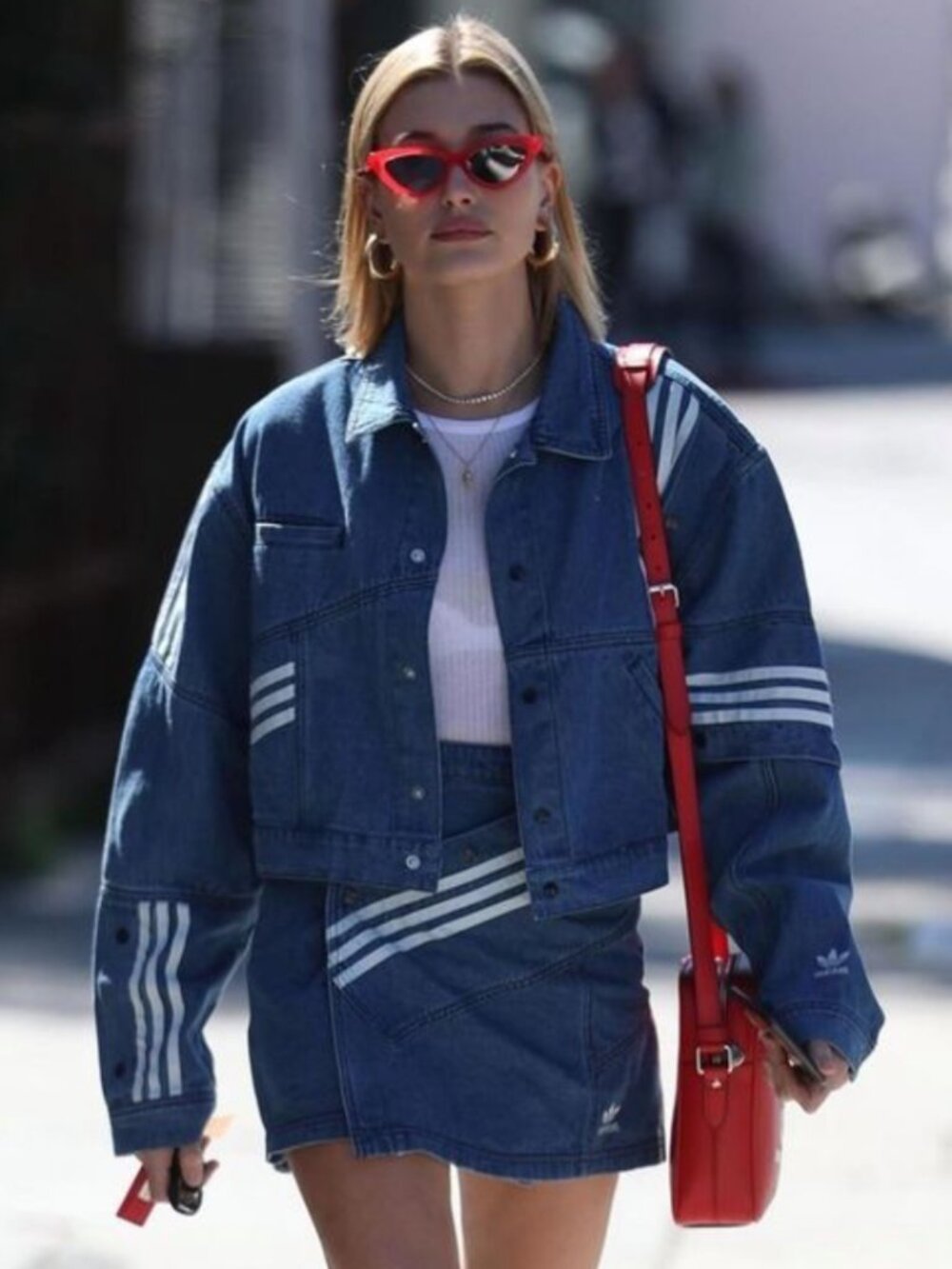 DANIELLE CATHARI ADIDAS DENIM TWO PIECE SKIRT SUIT